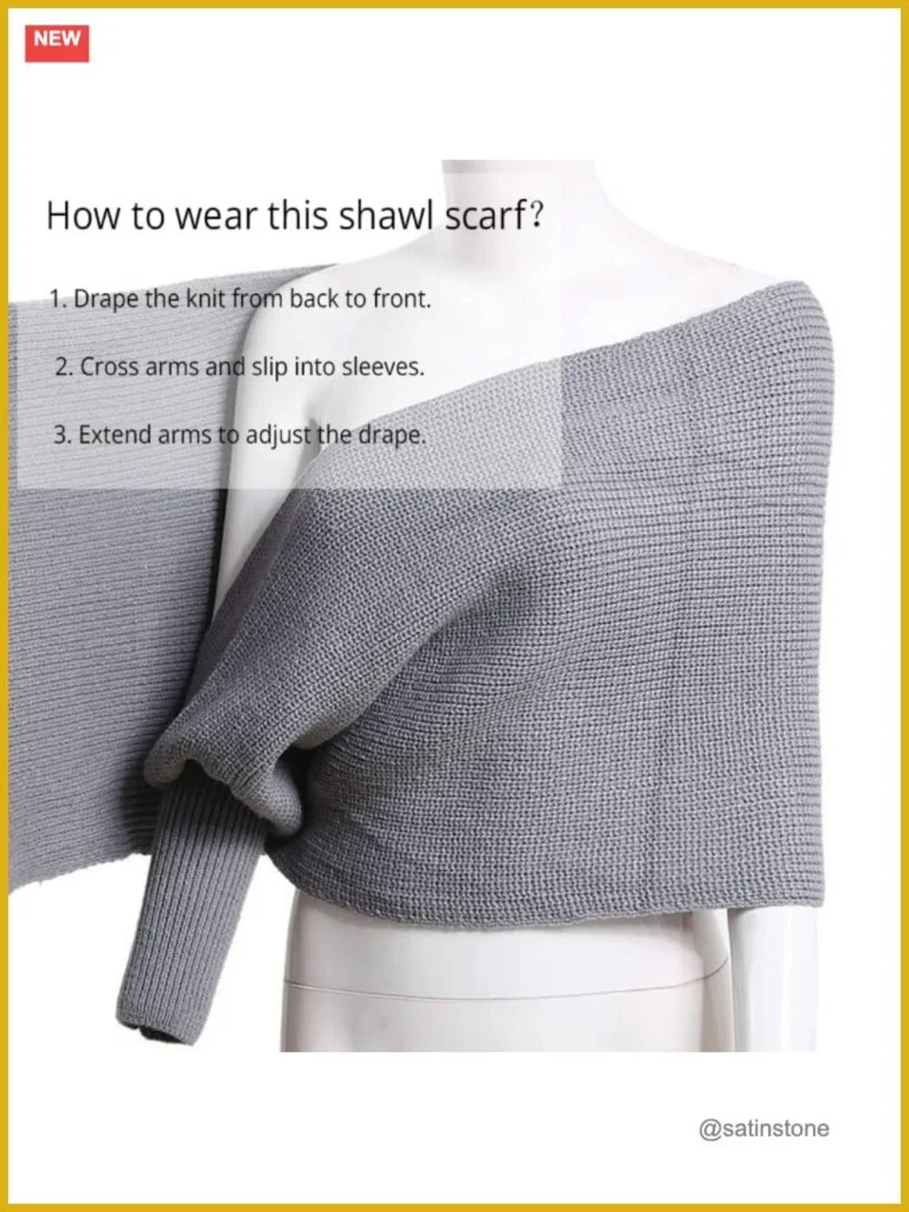 Multifunctional Knitted Scarf with Sleeves Women's Winter Shawl Wrap Sweater